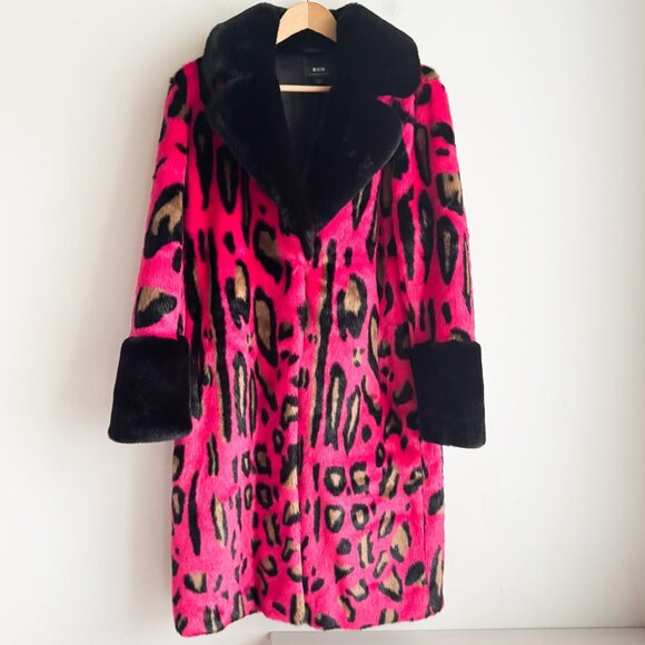 Maeve Hot Pink Animal Print Faux Fur Coat XS to M - Picture 1 of 6